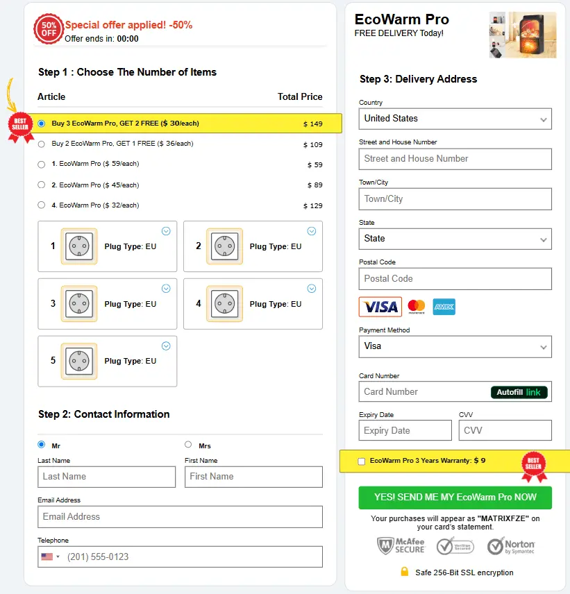 Ecowarm Checkout Page